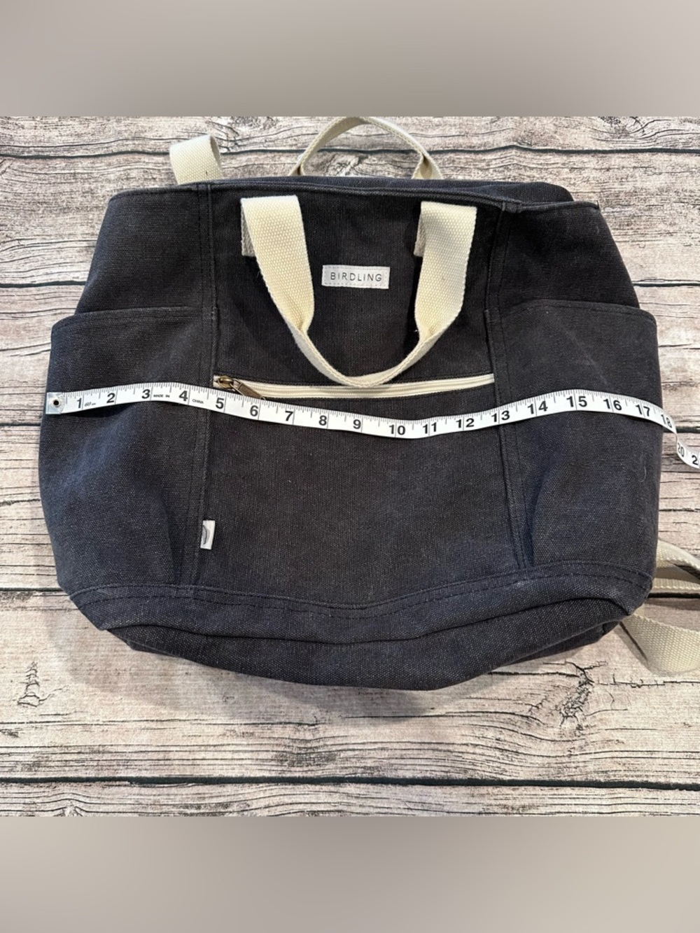 Birdling Black Canvas Laptop Tote Bag Backpack with Cream Handles ~15”x13” - Picture 7 of 8